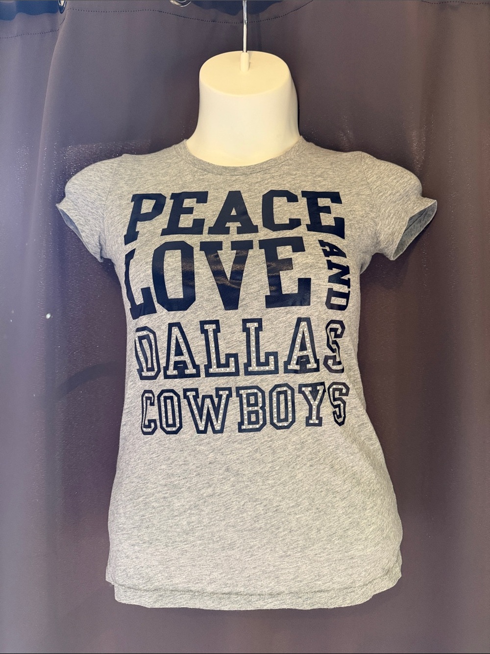 PINK Victoria's Secret Gray Tee with Navy 'Peace Love Dallas Cowboys' Graphic